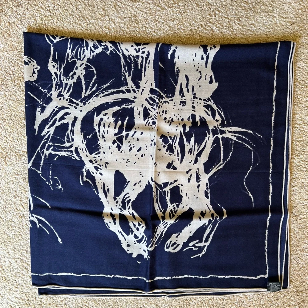 Navy & Cream Abstract Print Scarf | Lightweight Wrap | Minimalist Art Design
